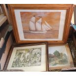 Three Swedish prints of sailing ships plus various others