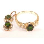 A 9ct Gold Diopside ring and pendant