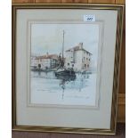 Harry Clow, watercolour, St Julians Wharf, Norwich, 1980,