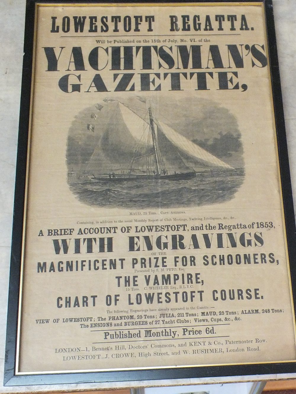 An 1853 Lowestoft Regatta poster,