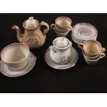 A Victorian mauve printed childs tea set