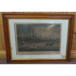 A 19th Century coloured print, The Aylesbury Grand Steeple Chase in Maple frame,