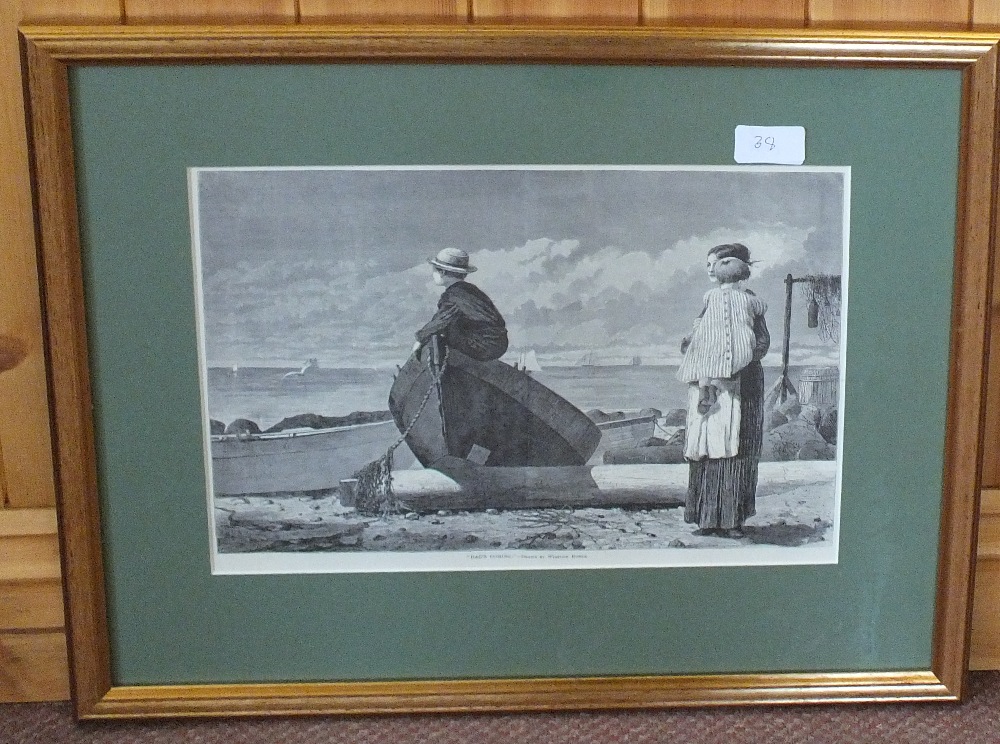 Watercolour of fishers mending nets plus five other nautical pictures - Image 4 of 5