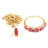 A 9ct Gold Ruby set ring and pendant