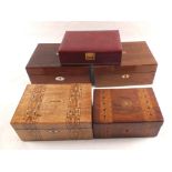 Four Victorian boxes of which two are inlaid plus a jewellery box