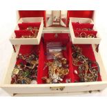 A box of costume jewellery including 9ct Gold earring and chain with clasp marked 9ct