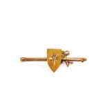 A Gold old cut Diamond set shield brooch with later yellow metal fittings,