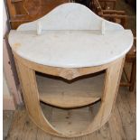 A Pine white marble top demi-lune washstand