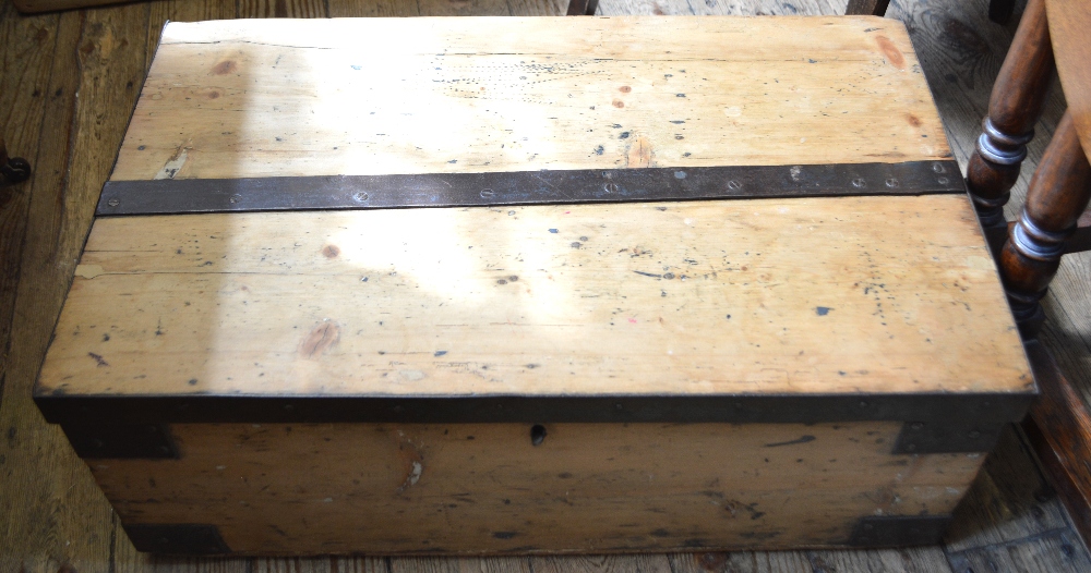 A Victorian Pine metal bound tool box