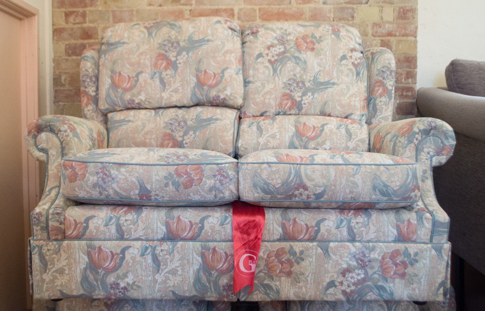 A G Plan modern floral upholstered three piece suite