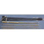 A Hardy Palakona The Wye Nolo three piece split cane rod with spare tip in Hardy cloth bag,