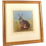 An original watercolour by Christine Hardy "The Hare, 11" x 10 1/2", mounted,