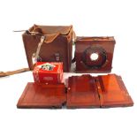 A Mahogany plate camera in canvas case