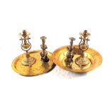 A pair of Brass ships gimbal candlesticks,
