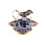 A Victorian blue and white floral toilet jug and bowl