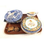 A 19th Century blue and white armorial bowl and other china