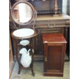 An Edwardian Mahogany pot cupboard and a modern mirror back washstand with jug and bowl