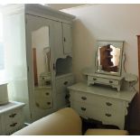 A Victorian light green painted combination wardrobe and dressing table