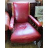 A Victorian Mahogany red leatherette upholstered armchair