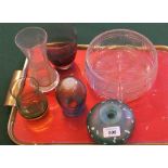 Various cut and coloured glass (two trays)