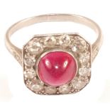 A Ruby and Diamond Art Deco style ring,