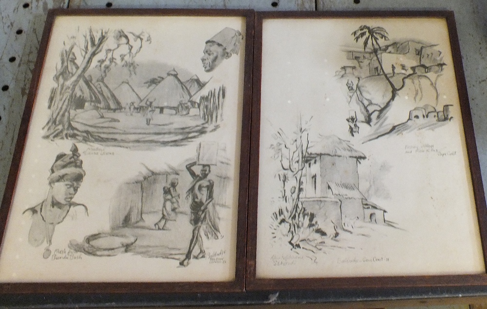Twelve framed and glazed African prints of various subjects