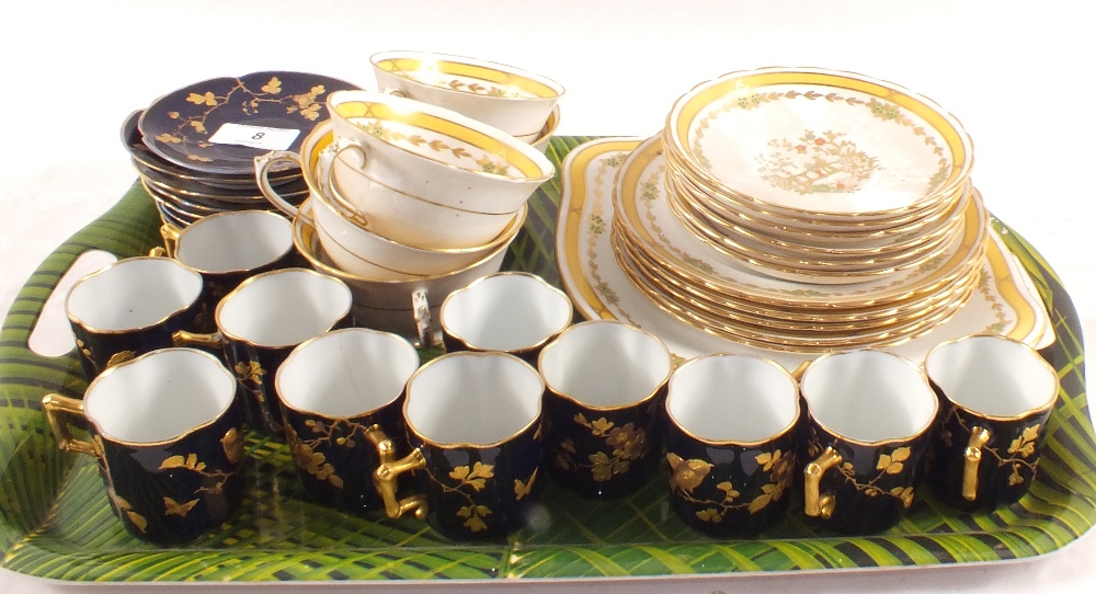 Tuscan Orleans and chinoiserie tea sets plus a Limoges style coffee set (two trays)