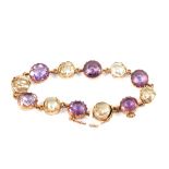 A Gold Blister Pearl and Amethyst set bracelet (some damage)