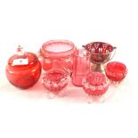 Various cranberry glass bowls etc