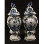 A pair of 19th Century Delft vases and covers, VK monogram,