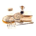 A Silver back brush and mirror,