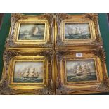 Four decorative oils on board of seascapes with ships
