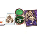 A selection of Silver and white metal jewellery including an Amber set ring,