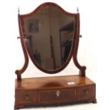 A 19th Century inlaid Mahogany shield shaped toilet mirror