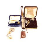 A 9ct Gold bar brooch, a pair of adapted 9ct Gold cufflinks, two 9ct Gold band rings,