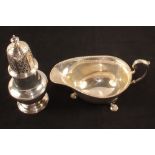 A Silver sauce boat, Birmingham 1946 and a sugar caster,