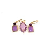 A pair of Silver purple stone and Amethyst set earrings with similar pendant