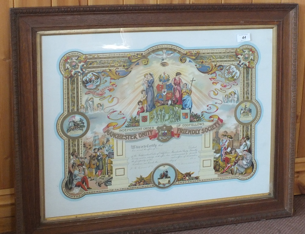 A framed Manchester Unity and Oddfellows print,