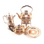 A Silver plated spirit kettle plus other Silver plate
