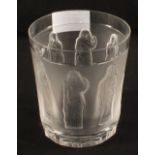 A Lalique frosted glass beaker with lady decoration, engraved mark R.