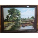 Philip Broomhead, 1976, oil on canvas of a river scene,