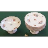 A continental porcelain seven piece floral comport set