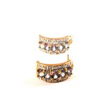 A pair of 9ct Gold Mystic Quartz and Diamond set half hoop earrings