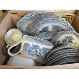 A Meakins Willow pattern dinner and tea set plus other china and glass (two boxes)