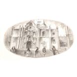 An oval monochrome enamel plaque of a continental church
