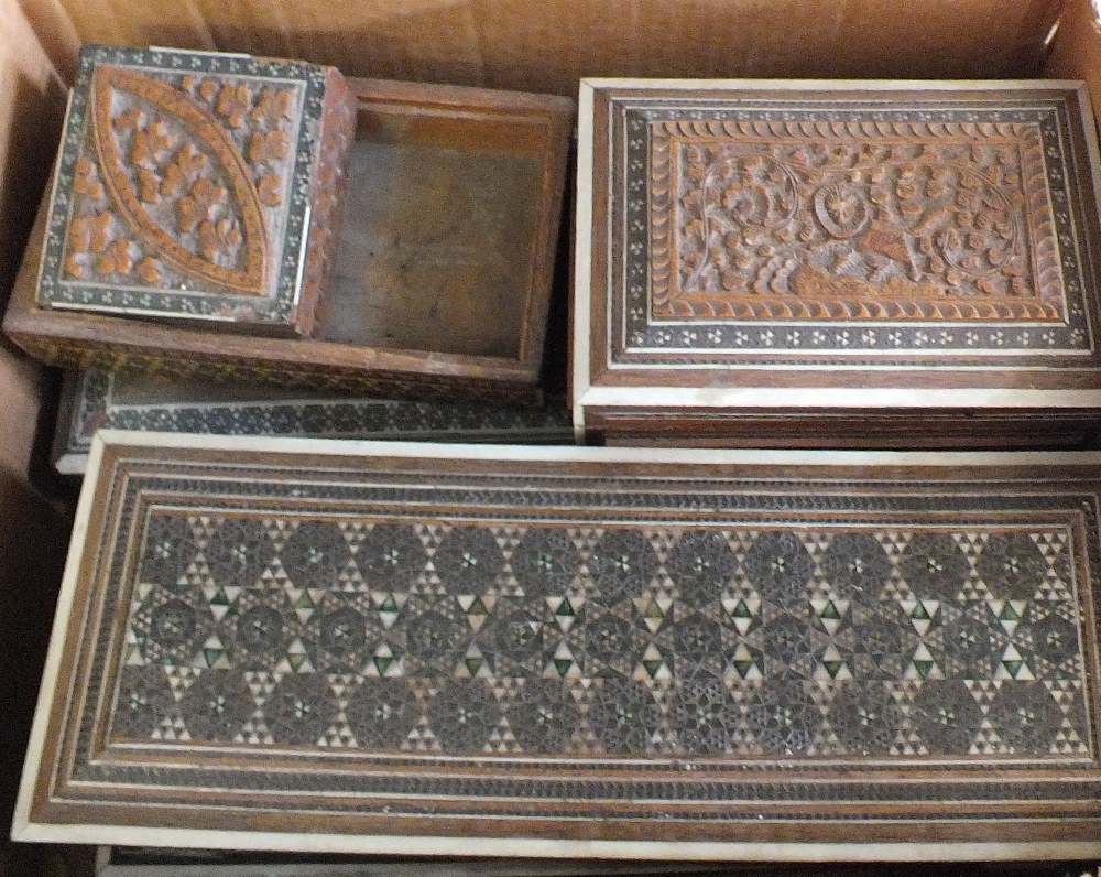 Various inlaid Indian sandalwood boxes