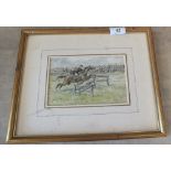 A watercolour of a horse jumper,