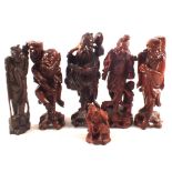 Six various Chinese carved hardwood figures