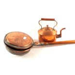 A Victorian Copper kettle and a warming pan