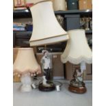 A Poole owl table lamp and two others